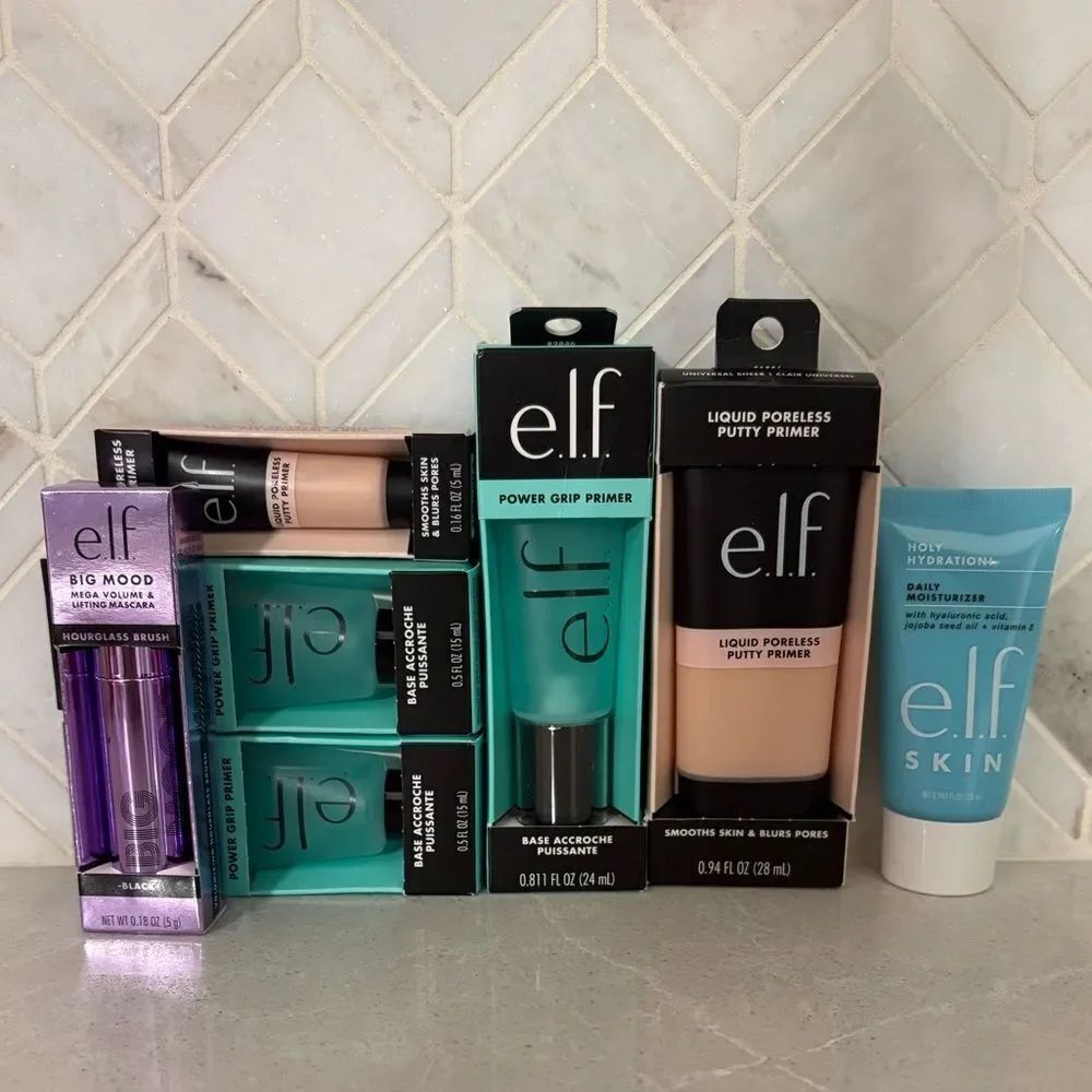 e.l.f. Power Grip Primer, Liquid Putty & Skincare Bundle - 7pc New
